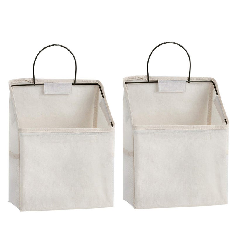 RUIPBOTE Wall-Hanging Storage Bags, Desktop Organizer Basket Cotton Linen Hanging Storage Basket for Kitchen,Bderoom,Living Room (#2 White) - Image 1